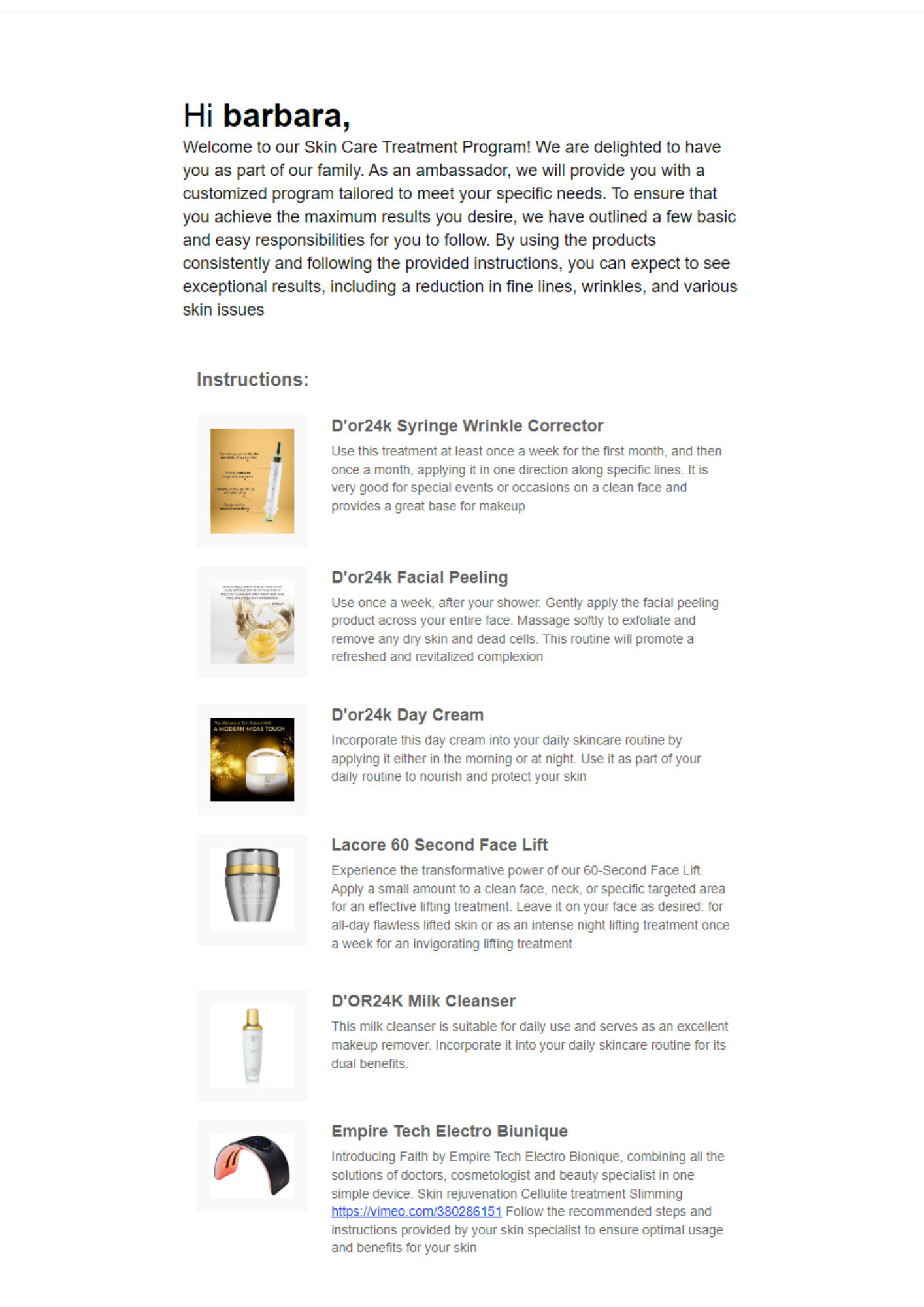 Example of a branded Easy Steps instruction email sent to a customer